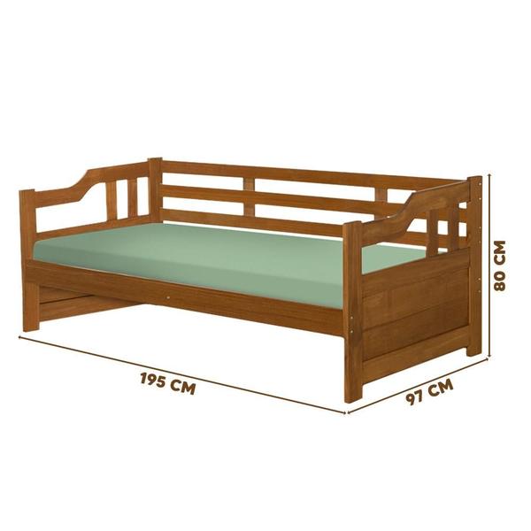 Imagem de Sofá Cama Madeira Maciça Solteiro Castanho Shop JM Com Colchão Probel Guarda Costas