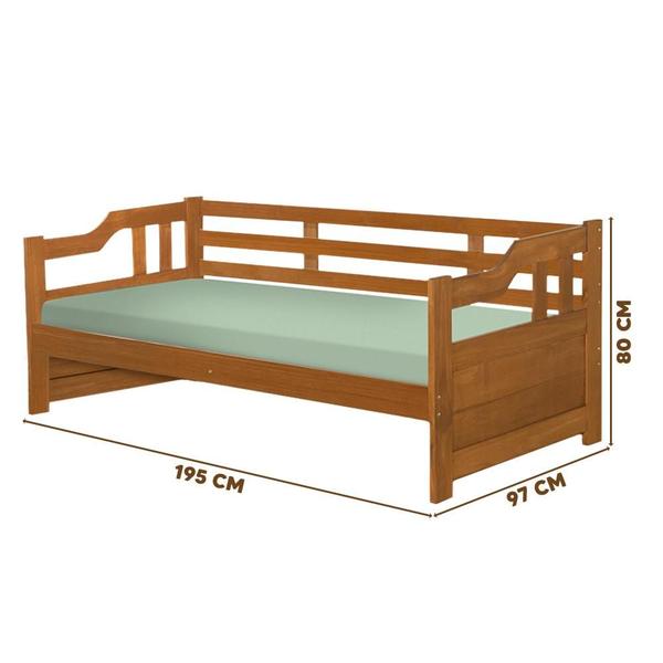 Imagem de Sofá Cama Madeira Maciça Solteiro Imbuia Shop JM Com Colchão Probel Guarda Costas