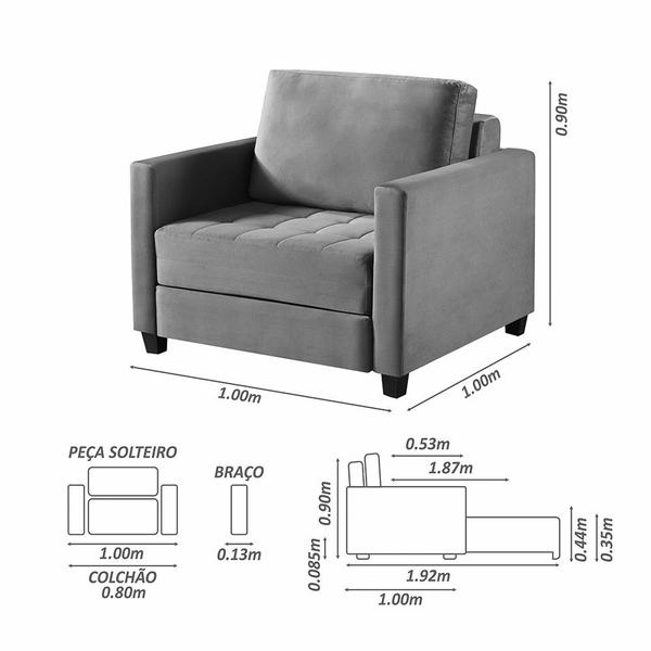Imagem de Sofá Cama Marcelle 1 Lugar 100 Solteiro Veludo Paris Pés de Madeira - Talento Móveis