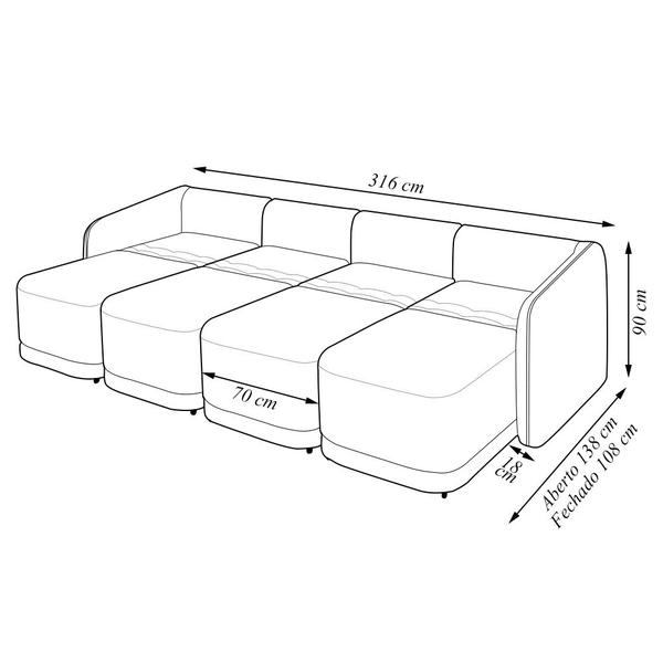 Imagem de Sofá Cama Modulado Retrátil e Reclinável Decorativo Varsóvia 316cm Veludo Cinza Chumbo G33 - Gran Belo