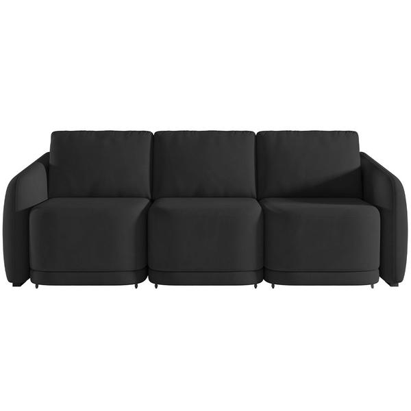 Imagem de Sofá Cama para Sala de Estar 3 Lugares 246cm Montserrat K01 Veludo Preto - Lyam Decor