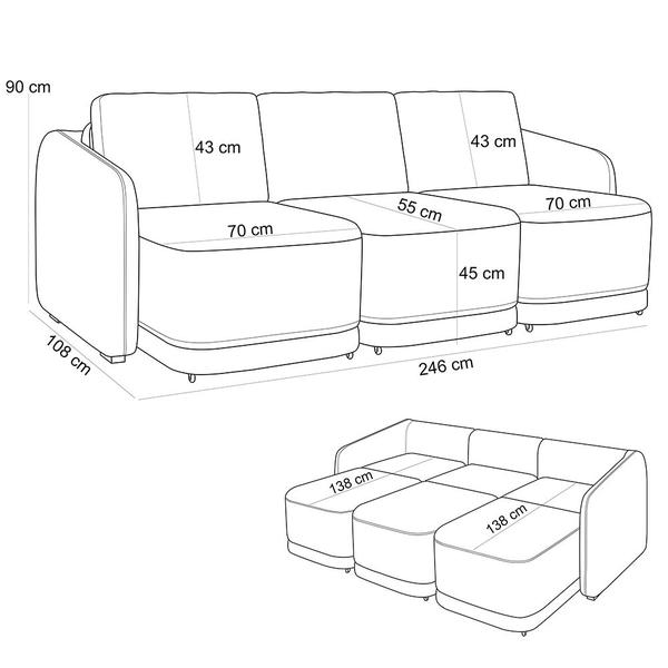 Imagem de Sofá Cama para Sala de Estar 3 Lugares 246cm Montserrat K01 Veludo Verde - Lyam Decor