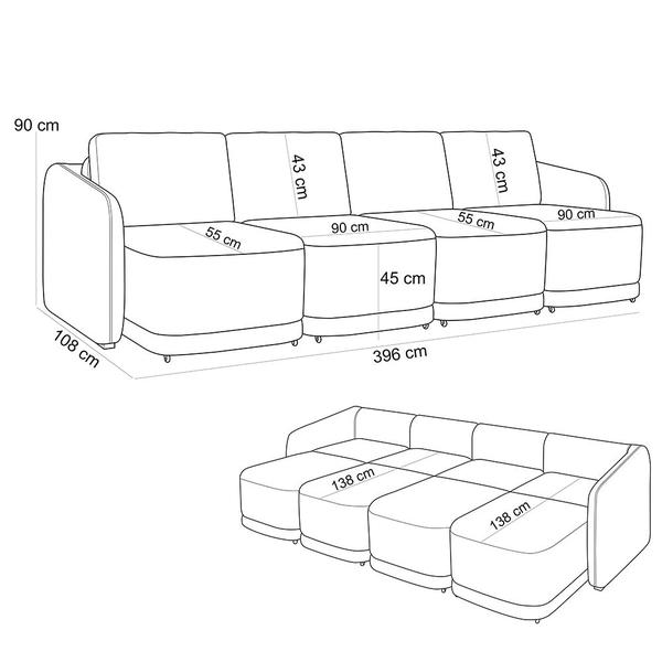 Imagem de Sofá Cama para Sala de Estar 4 Lugares 396cm Montserrat K01 Bouclê Bege - Lyam Decor