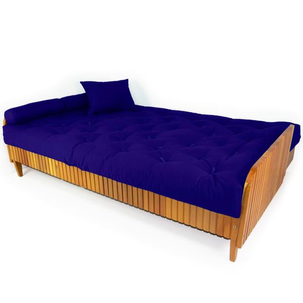 Imagem de Sofá Cama Paris Ripado Acquablock Azul Royal Madeira Nobre