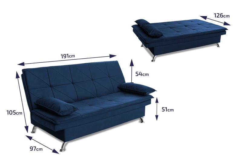 Imagem de Sofá Cama Pérsia 3 Lugares Suede Velut Azul Marinho - King House