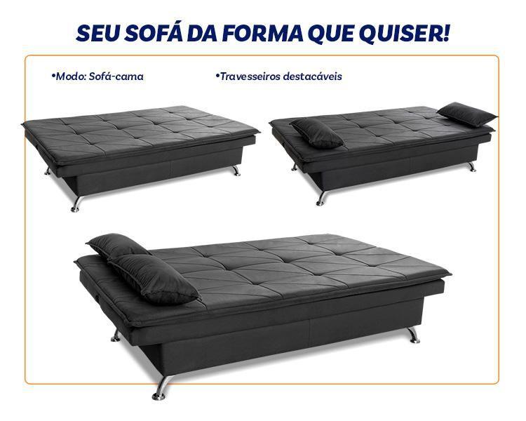 Imagem de Sofá Cama Pérsia 3 Lugares Suede Velut Cinza - King House