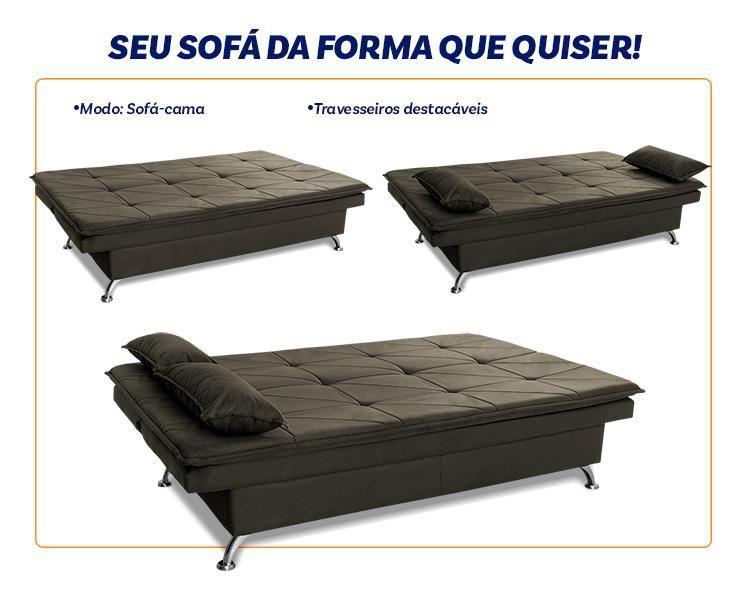 Imagem de Sofá Cama Pérsia 3 Lugares Suede Velut Tabaco - King House