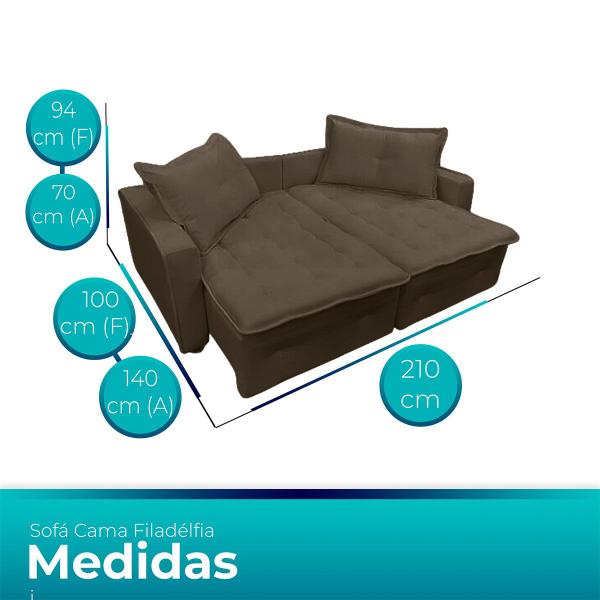 Imagem de Sofá Cama Reclinável 3 Lugares Filadélfia Veludo Marrom Cookiee - Meu Estofado