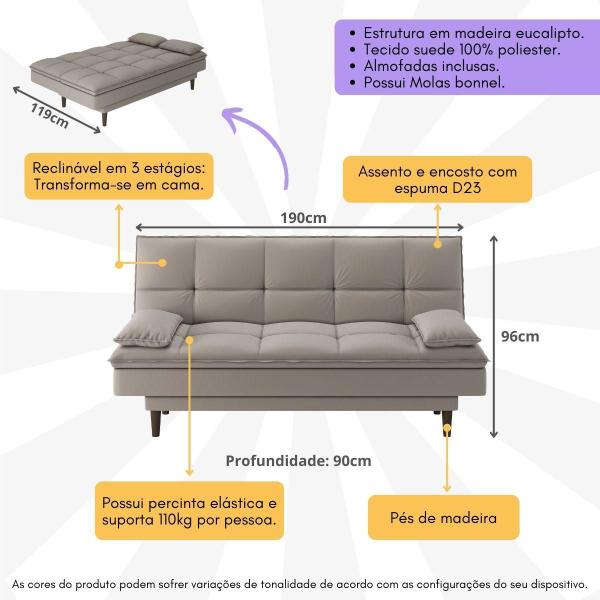 Imagem de Sofá Cama Reclinável com 2 Almofadas Inclusas Multimóveis CR45238