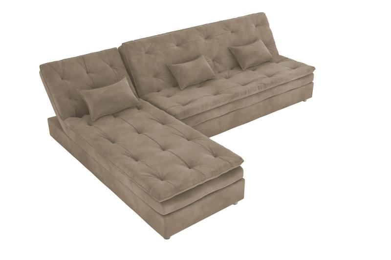 Imagem de Sofá Cama Reclinavel com Chaise Penélope Suede Bege B251  Matrix