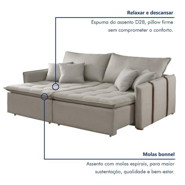 Imagem de Sofa Cama Retratil e Reclinavel 220cm Detroid Yescasa Linho