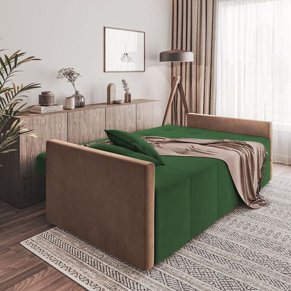 Imagem de Sofa Cama Retrátil e Reclinável Casal Paris 2,10m Veludo Verde