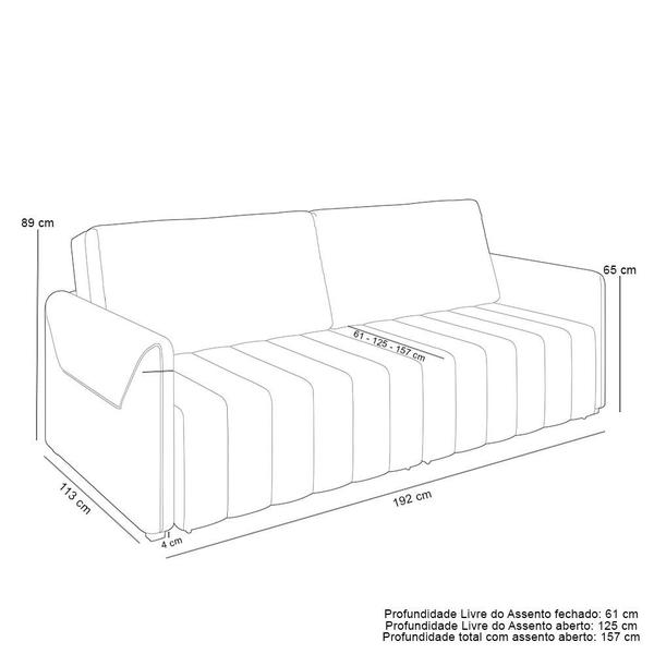 Imagem de Sofá Cama Retrátil para Sala de Estar 192cm Porthos M03 Veludo Cinza  - Lyam Decor