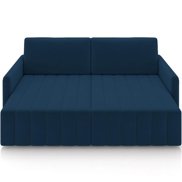 Imagem de Sofá Cama Retrátil para Sala de Estar 220cm Porthos M03 Veludo Azul - Lyam Decor