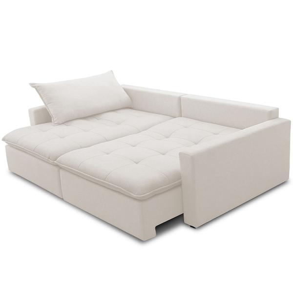 Imagem de Sofá Cama Retrátil Reclinável Para Sala de Estar 208cm Lari F04 Bouclê Cru - Lyam Decor