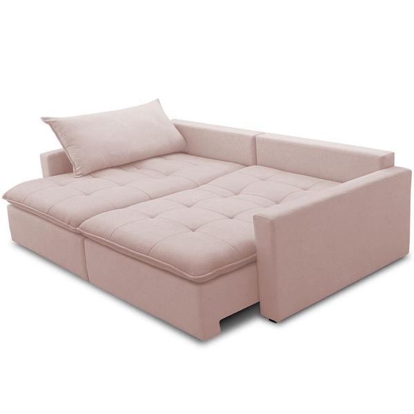 Imagem de Sofá Cama Retrátil Reclinável Para Sala de Estar 208cm Lari F04 Veludo Rosê - Lyam Decor