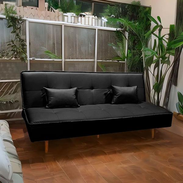 Imagem de Sofá Cama Silver 3 Lugares Reclinável 1,92 Material Sintético Preto Star Confort