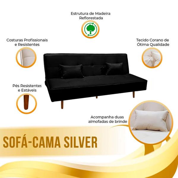 Imagem de Sofá Cama Silver 3 Lugares Reclinável 1,93 Sintético Preto - Speciale Home