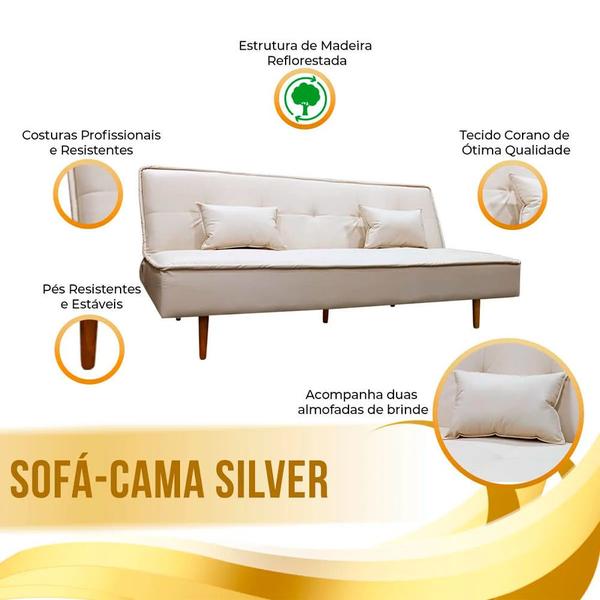 Imagem de Sofá Cama Silver 3 Lugares Reclinável Casal Sintético Bege - Speciale Home