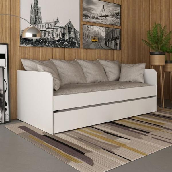 Imagem de Sofa Cama Solteiro Com Auxiliar CM8032 Branco Tecno Mobili