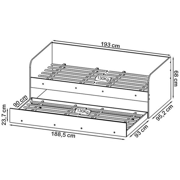 Imagem de Sofa Cama Solteiro Com Auxiliar CM8032 Branco Tecno Mobili