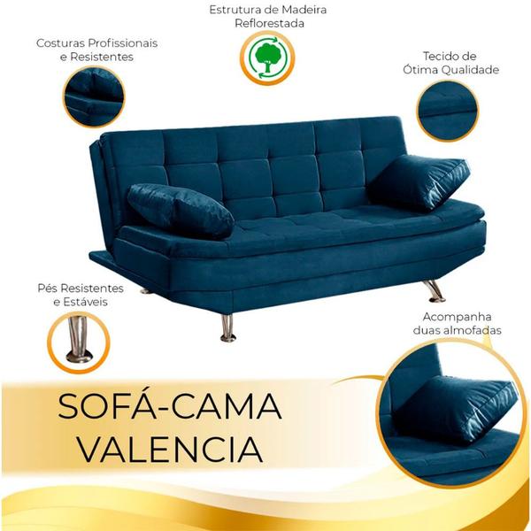 Imagem de Sofá Cama Valencia 3 Lugares Reclinável Azul Speciale Home