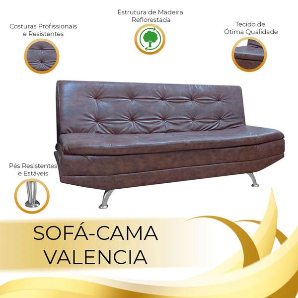 Imagem de Sofá Cama Valencia 3 Lugares Reclinável Material Sintético Marrom Claro - Star Confort