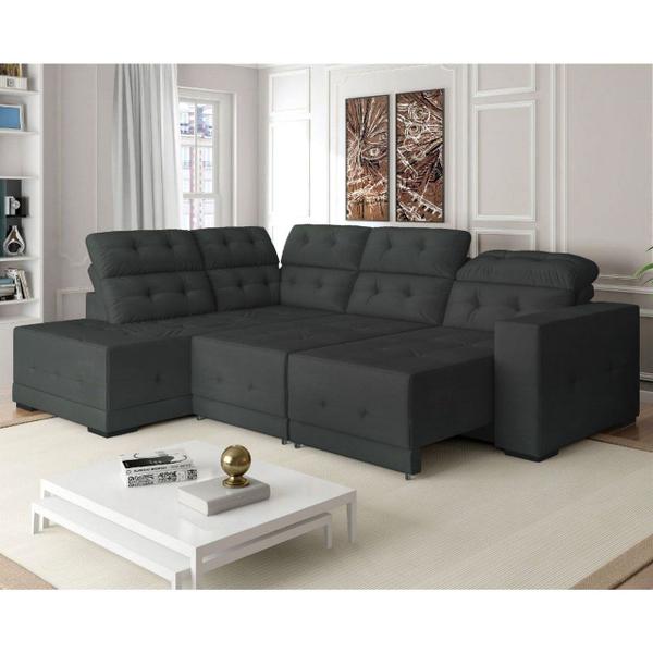 Imagem de Sofá Canto 285 x 205 cm Chaise E Sttilo Retrátil Mola D26 Suede Cinza 6 Lugares - SóSofa