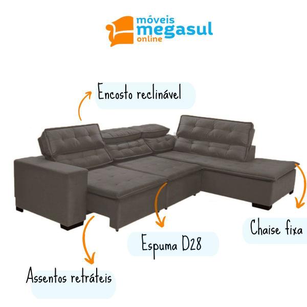 Imagem de Sofá Canto Retrátil 5 Lugares Reclinável Chaise E 2,80 x 2,20 m Sttilo Bege - MegaSul