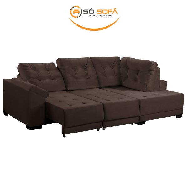 Imagem de Sofá Chaise Canto 5 Lugares 250 Cm Mola Bonnel Cama Retrátil D26 Luxury Suede Marrom - SóSofá