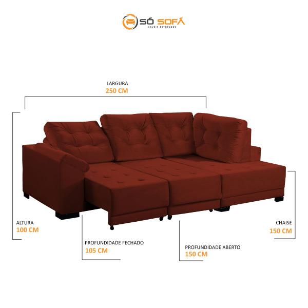 Imagem de Sofá Chaise Canto 5 Lugares 250 Cm Mola Bonnel Retrátil D26 Cama Luxury Suede Cobre - SóSofá