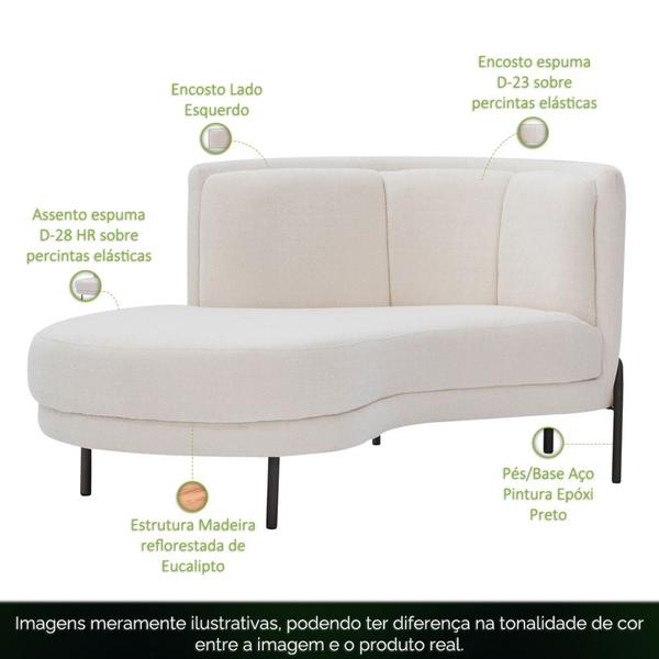 Imagem de Sofá Chaise Esquerdo Base Preto Penélope Bouclê Off White - CasaePoltrona