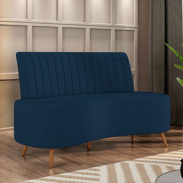 Imagem de Sofá Chaise Living 2 Lugares 135cm Para Sala Cayman K01 Veludo Azul Marinho - Lyam Decor