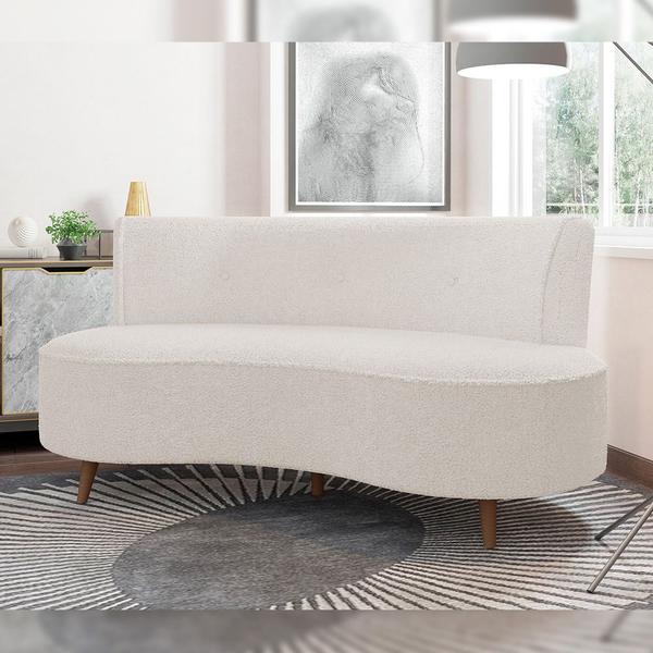 Imagem de Sofá Chaise Living 2 Lugares 135cm Sala de Estar Istambul K01 Bouclê Creme - Lyam Decor