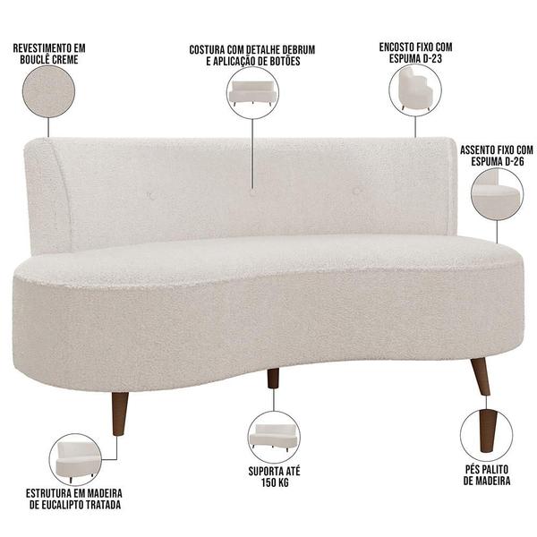 Imagem de Sofá Chaise Living 2 Lugares 135cm Sala de Estar Istambul K01 Bouclê Creme - Lyam Decor