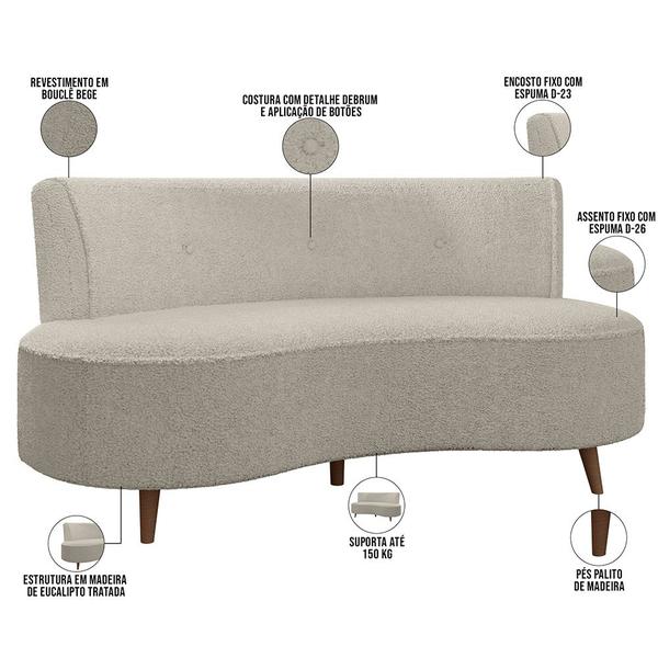 Imagem de Sofá Chaise Living 2 Lugares 160cm para Sala Istambul K01 Bouclê Bege - Lyam Decor