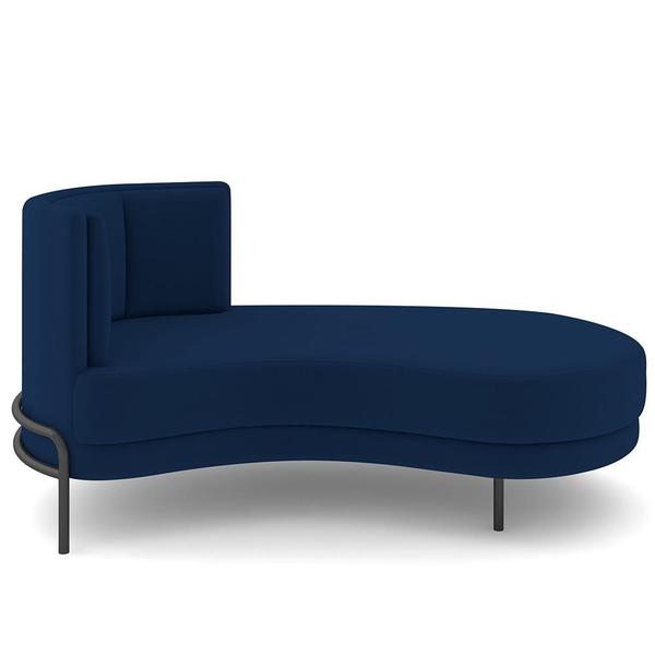 Imagem de Sofá Chaise Longue Sala de Estar Living Lucca Direito D02 Veludo Azul Marinho C-304 - Lyam Decor