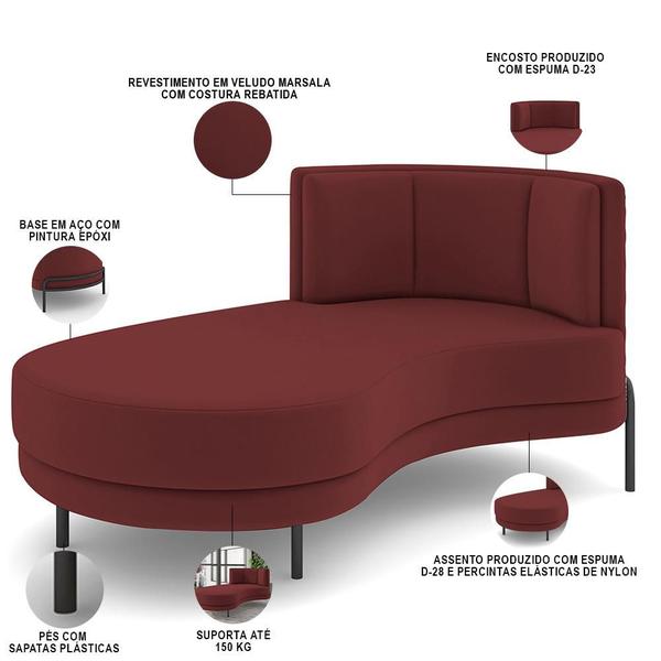 Imagem de Sofá Chaise Longue Sala de Estar Living Lucca Esquerdo D02 Veludo Marsala C-278 - Lyam Decor