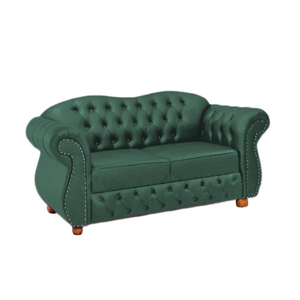 Imagem de Sofá Chesterfield Merlô 2 Lugares Suede Verde 2,30M / Decoração, recepção, barbearia, sala tv