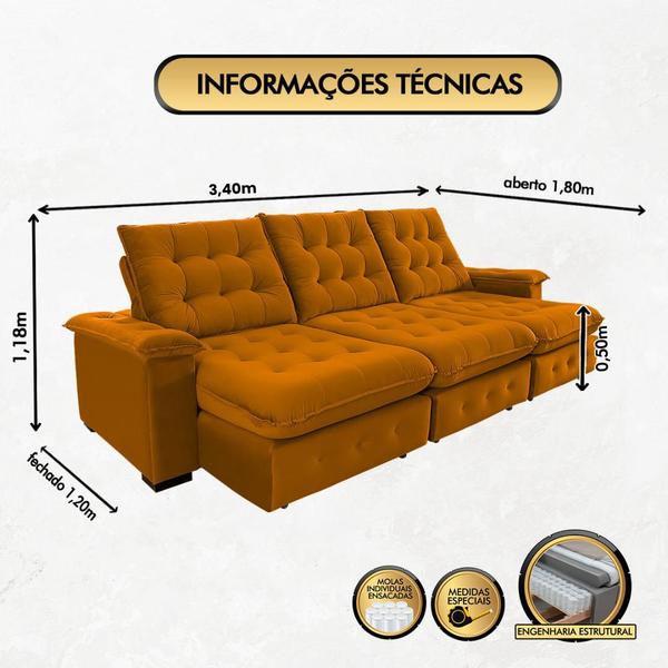 Imagem de Sofá Coliseu 3.40m Retrátil e Reclinável Super Pillow 