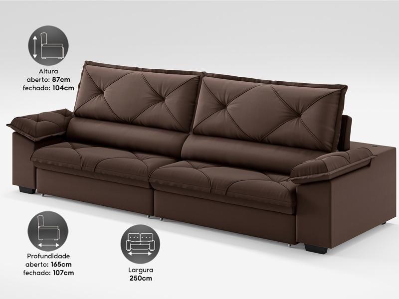 Imagem de Sofá com Carregador USB e Molas no Assento Retrátil Reclinável Nice 2,50m Velosuede - NETSOFAS