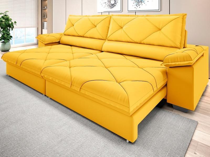 Imagem de Sofá com Carregador USB e Molas no Assento Retrátil Reclinável Nice 2,50m Velosuede - NETSOFAS