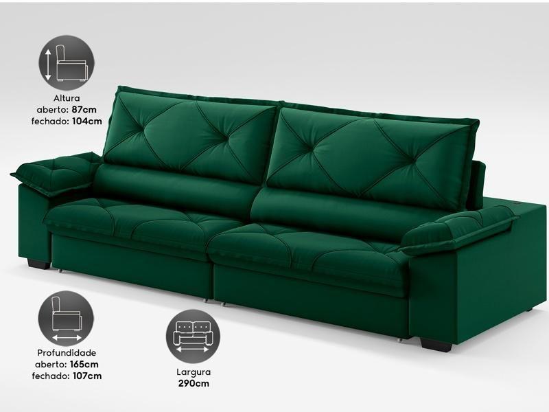 Imagem de Sofá com Carregador USB e Molas no Assento Retrátil Reclinável Nice 2,90m Velosuede - NETSOFAS