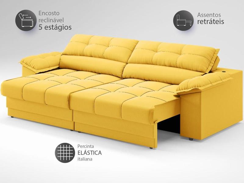 Imagem de Sofá com Carregador USB Retrátil Reclinável Mimo 2,00m Velosuede Canario - NETSOFAS