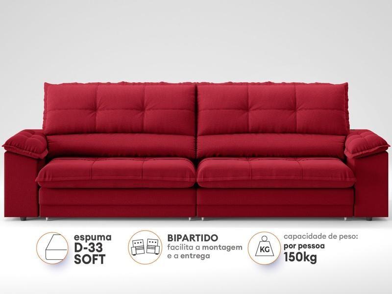 Imagem de Sofá com Carregador USB Retrátil Reclinável Monaco 2,10m Velosuede Vermelho - NETSOFAS