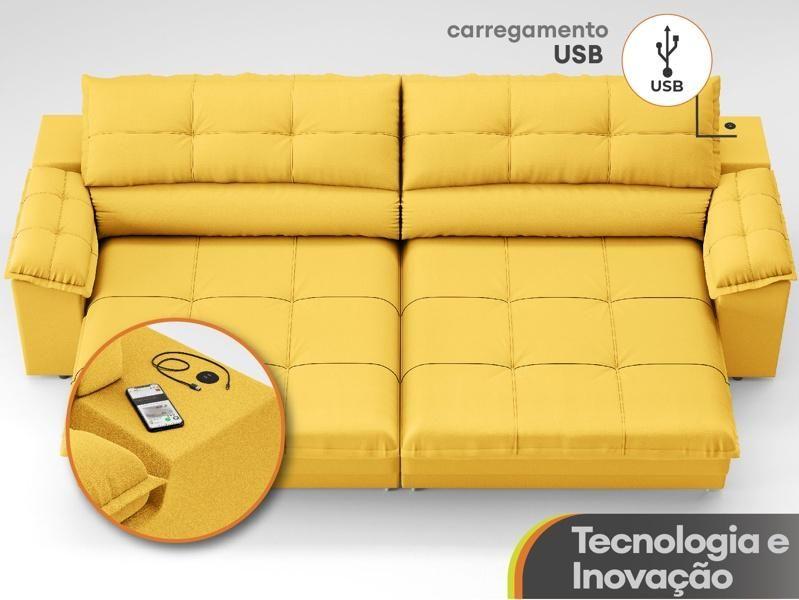 Imagem de Sofá com Carregador USB Retrátil Reclinável Monaco 2,90m Velosuede Canário - NETSOFAS