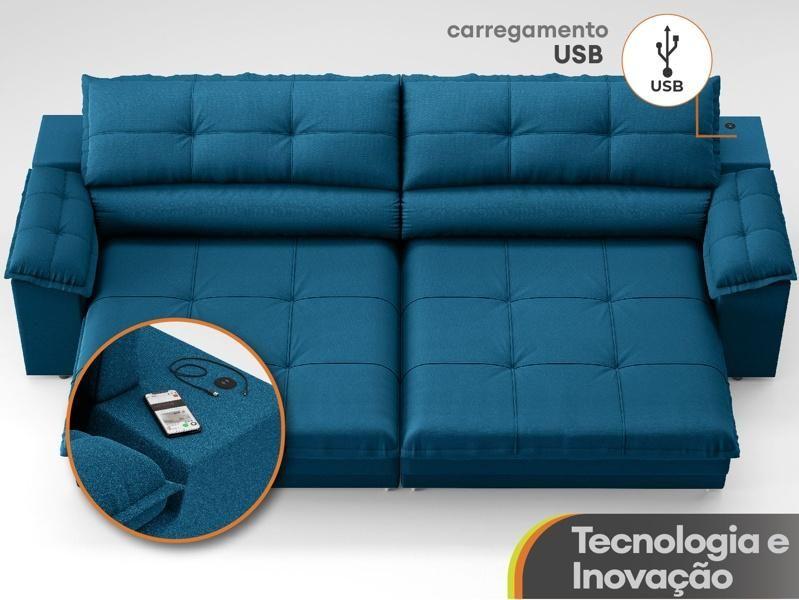 Imagem de Sofá com Carregador USB Retrátil Reclinável Monaco 2,90m Velosuede Royal - NETSOFAS