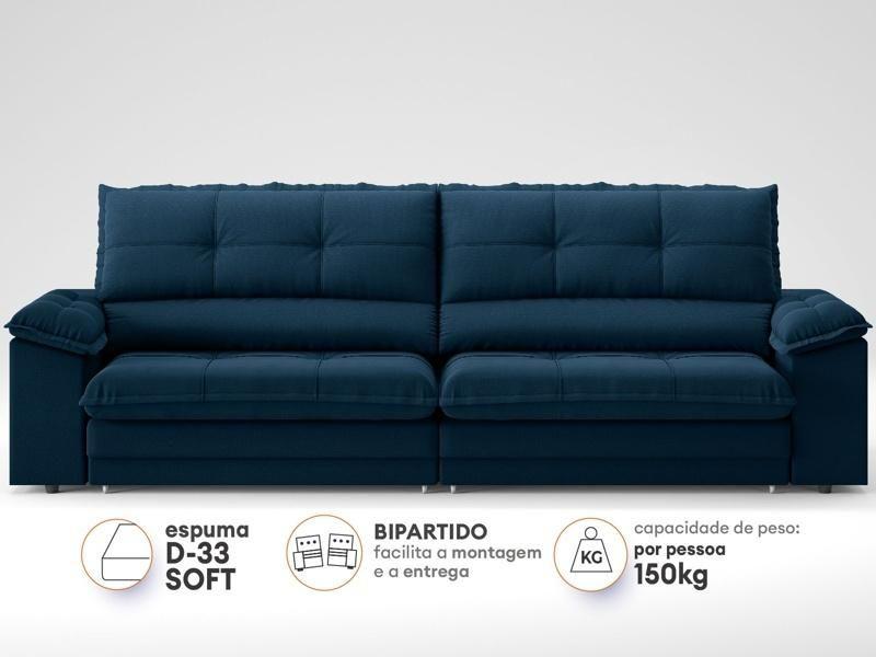 Imagem de Sofá com Carregador USB Retrátil Reclinável Montreal 2,10m Velosuede Petroleo - NETSOFAS