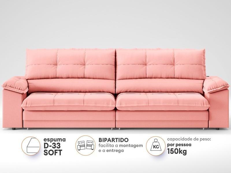 Imagem de Sofá com Carregador USB Retrátil Reclinável Montreal 2,10m Velosuede Rose - NETSOFAS