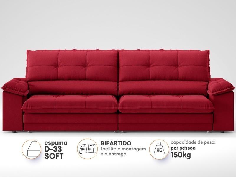 Imagem de Sofá com Carregador USB Retrátil Reclinável Montreal 2,10m Velosuede Vermelho - NETSOFAS